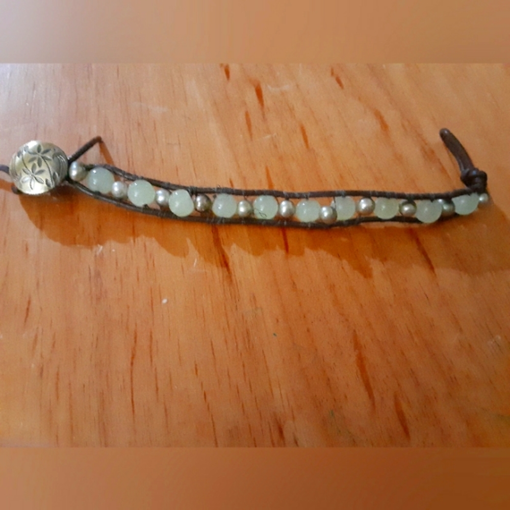 Handmade leather wrap beaded bracelet